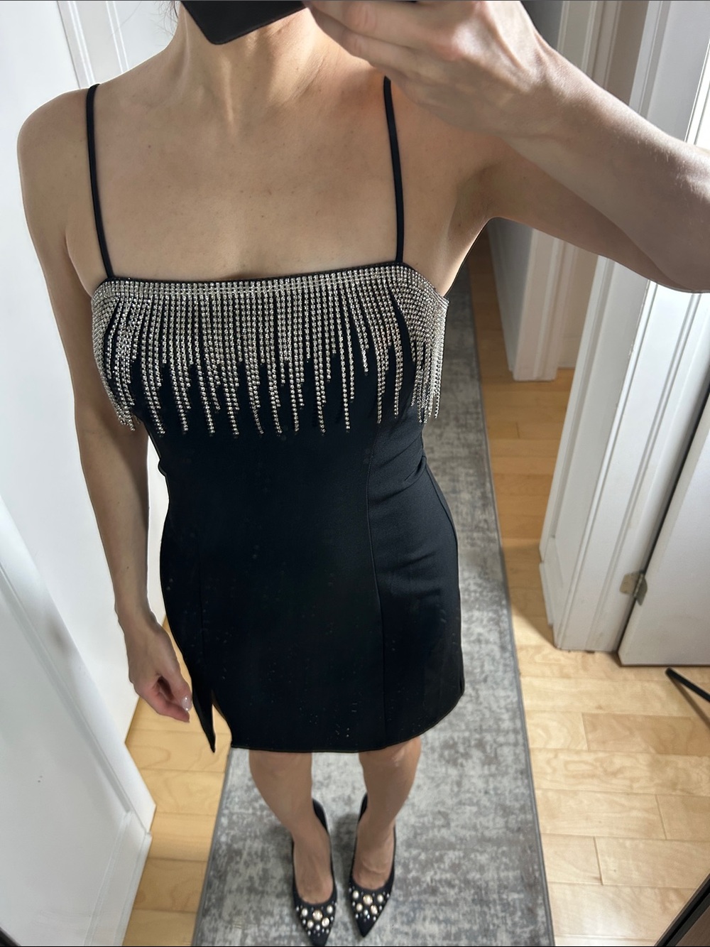 Dynamite Desiree Embellished Mini Dress NWT XS Black Rhinestone - Picture 3 of 6